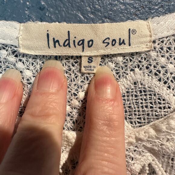 Boho Fairy Fringe Embroidered Indigo Soul White Crochet trim tunic Size Small - Picture 4 of 7